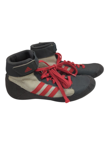Used Adidas GZ8453 GRY/WHT/RED SHOES Wrestling Shoes Grey Junior 04 11862-S000091781