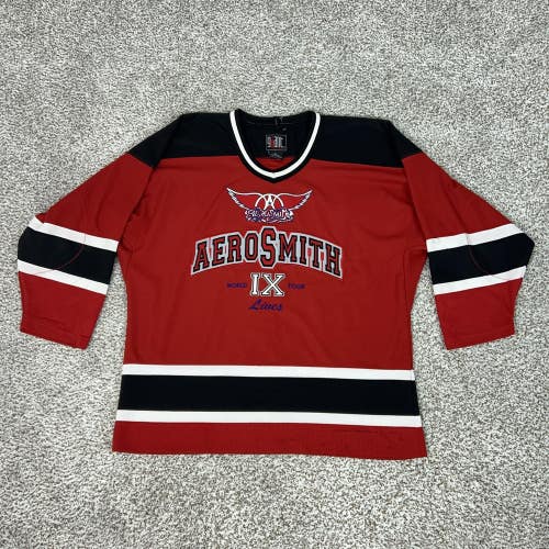 Vintage Aerosmith Jersey Mens Large Red Nine Lives World Tour Hockey Shirt Giant