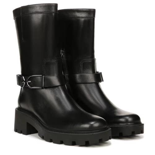 Franco Sarto Elle Bootie Womens 7.5 Black Leather Mid Calf Pull On Boots TZP592