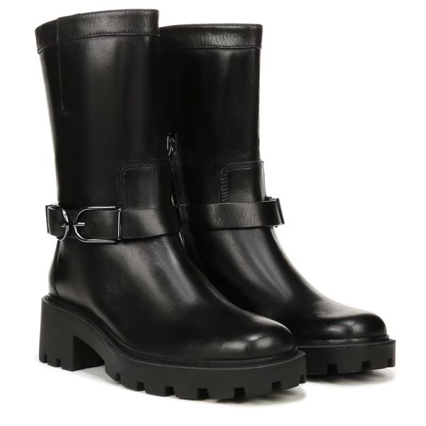 Franco Sarto Elle Bootie Womens 7.5 Black Leather Mid Calf Pull On Boots TZP592