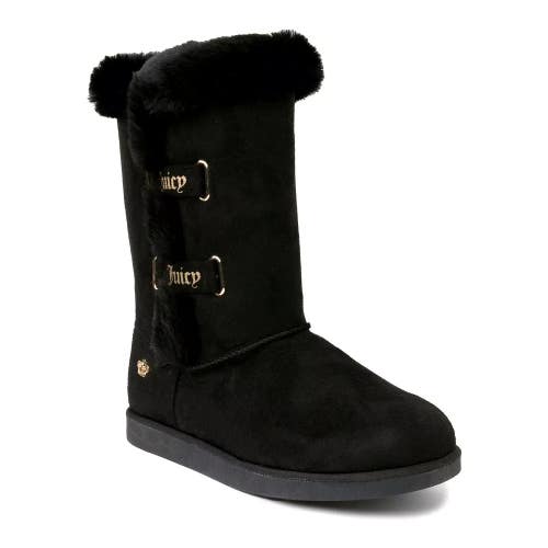 Juicy Couture Koded Bootie Womens US 7 Black Suede Faux Fur Winter Boots TZP591
