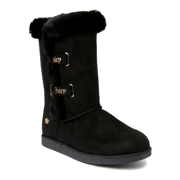 Juicy Couture Koded Bootie Womens US 7 Black Suede Faux Fur Winter Boots TZP591