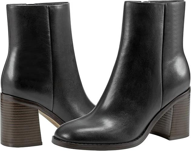 Marc Fisher Lianna Boots Women's US 7.5 Black Leather Block Heel Bootie TZP596