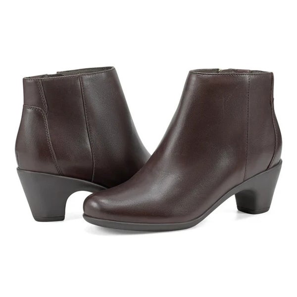Easy Spirit Camira Women's 5 Brown Leather Block Heel Side Zip Ankle Boot TZP617