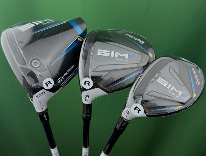 TaylorMade SIM2 MAX LEFT Hand Set Driver, Fairway Wood, Hybrid Regular Flex NEW