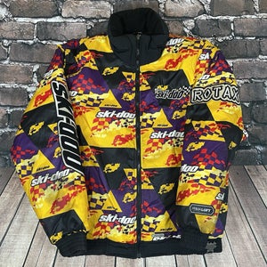 Vintage 90s Ski Doo Rotax All Over Print Snowmobile Bomber Jacket Men Size Small
