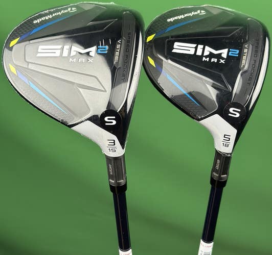 TaylorMade SIM2 MAX Fairway Wood Set 3W 15*, 5W 18* Fujikura Ventus Stiff RH NEW