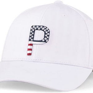 NEW Womens Puma P110 Pars And Stripes Bright White Adjustable Golf Hat/Cap