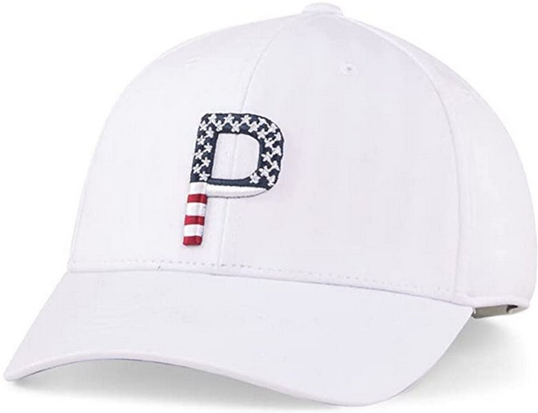 NEW Womens Puma P110 Pars And Stripes Bright White Adjustable Golf Hat/Cap
