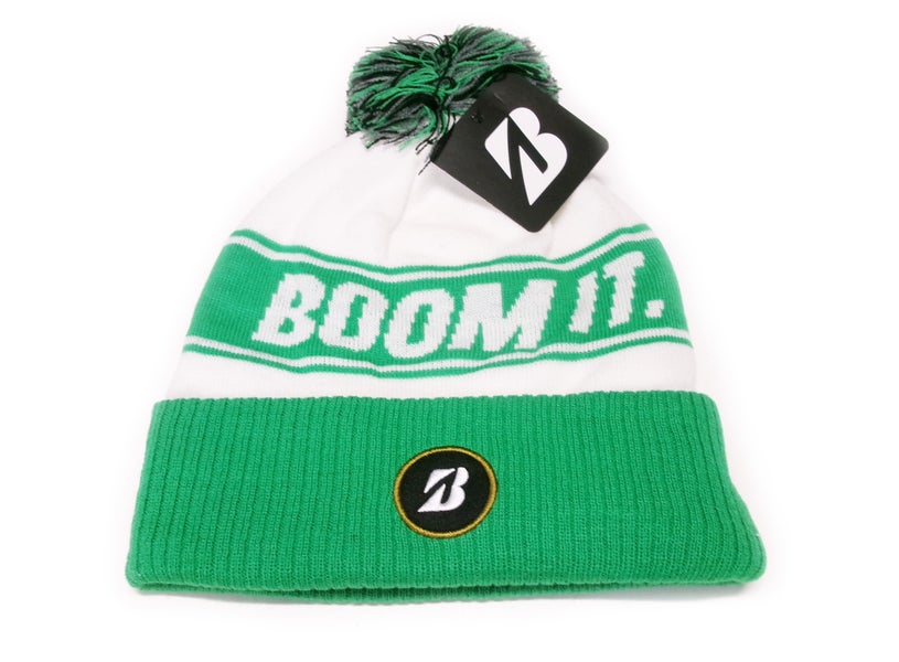 NEW Bridgestone Knit Boom It White/Green Pom Pom Winter Beanie Golf Hat/Cap