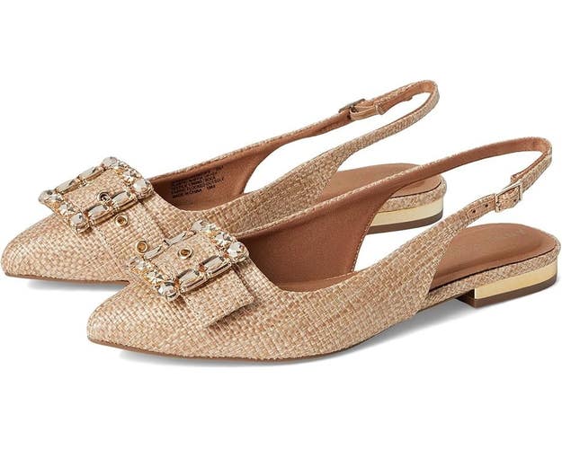 Anne Klein Kenni Slingback Womens 9 Natural Raffia Pointed Toe Flat Shoes TZP658