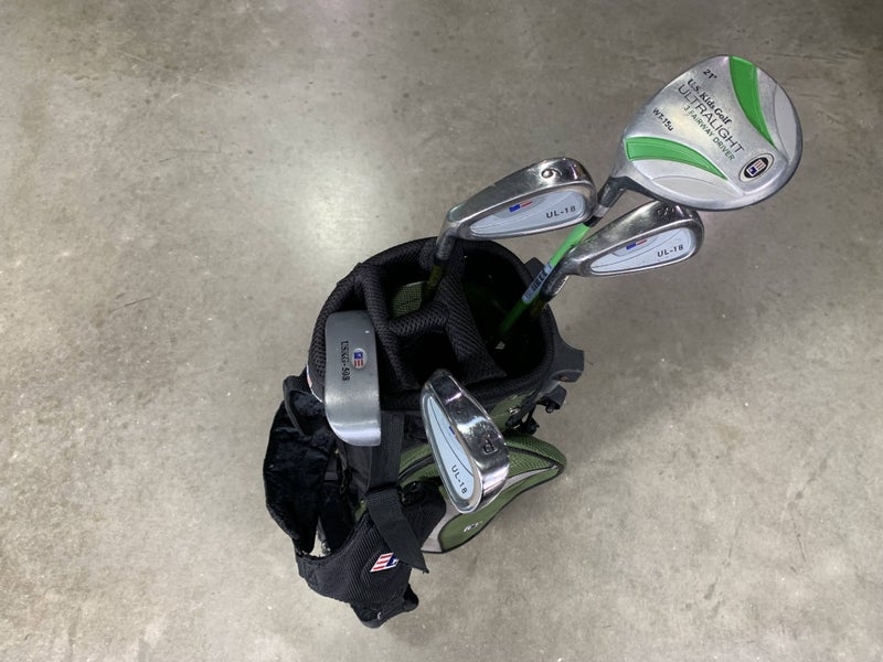 U.S. Kids UL-18 Green Club Set 3W 6 & 8 PW Putter KidPower 57-39 Junior LH +Bag