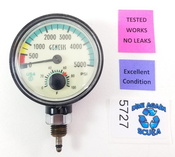 Genesis / Sherwood 5000 PSI SPG Submersible Scuba Pressure Gauge w Thermometer