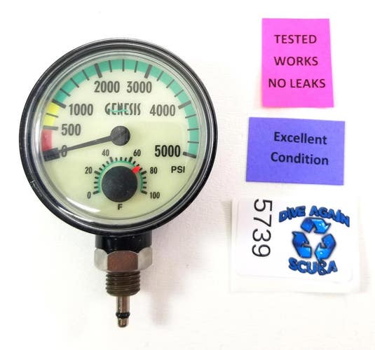Genesis / Sherwood 5000 PSI SPG Submersible Scuba Pressure Gauge w Thermometer