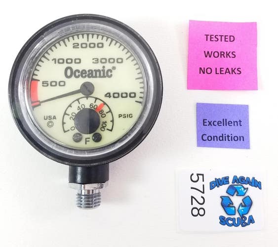 Oceanic 5000 PSI SPG Submersible Pressure Gauge + Thermometer 5,000 Scuba  #5728