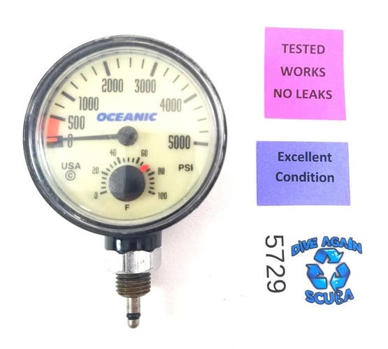Oceanic 5000 PSI SPG Submersible Pressure Gauge + Thermometer 5,000 Scuba  #5729