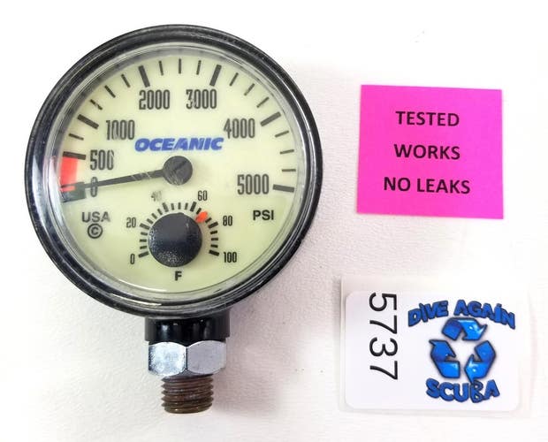 Oceanic 5000 PSI SPG Submersible Pressure Gauge + Thermometer 5,000 Scuba #5737