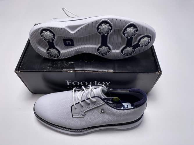 FootJoy FJ Traditions Blucher Golf Shoes White  Navy Men's SZ 9 (57938)