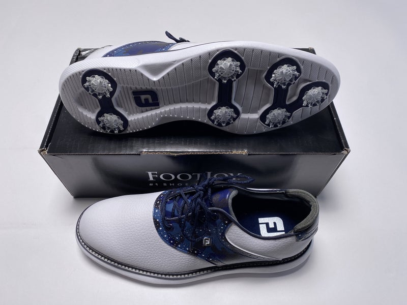 FootJoy FJ Traditions Saddle Camo Golf Shoes White Navy Men's SZ 9.5 (57945)