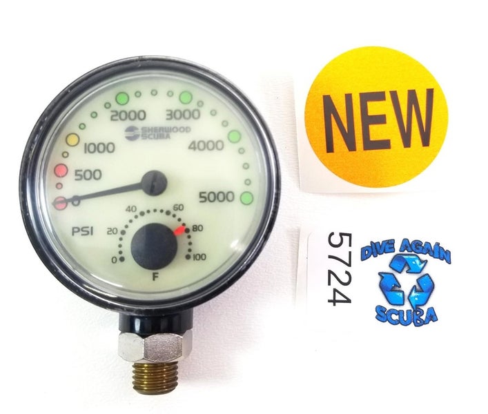 NEW Sherwood 5000 PSI SPG Submersible Scuba Pressure Gauge + Thermometer Genesis