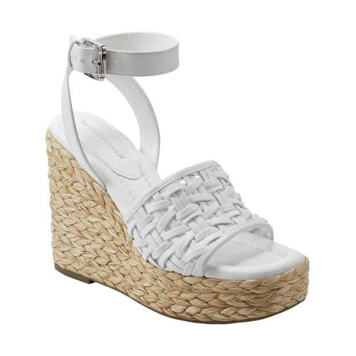 Marc Fisher Godina Sandals Womens 8 White Leather Ankle Strap Espadrille TZP675