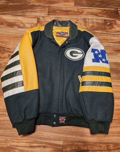 Vintage Green Bay Packers 1990s NFL Sports Jeff Hamilton Wool Leather Jacket Med