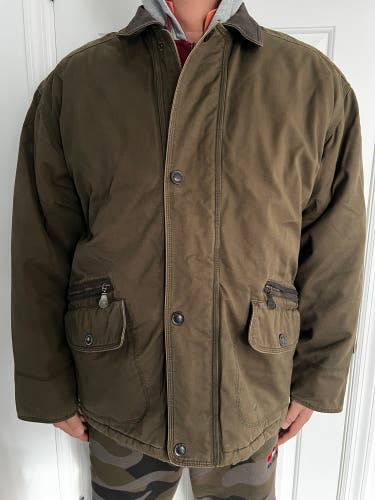 VINTAGE Camel's Collection Canvas Field Coat Quilted Lined men's XL Olive green