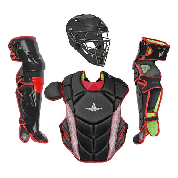 All Star MVP Pro Series Youth 10-12 Y/O Baseball Catchers Gear Set - Black Red