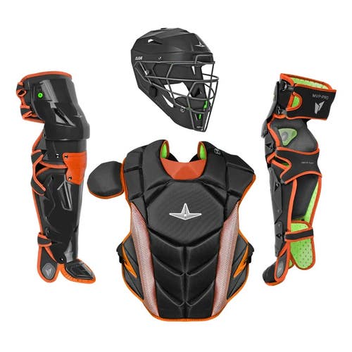 All Star MVP Pro Series Youth 10-12 Y/O Baseball Catchers Gear Set Black Orange