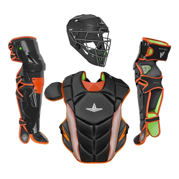 All Star MVP Pro Series Youth 10-12 Y/O Baseball Catchers Gear Set Black Orange