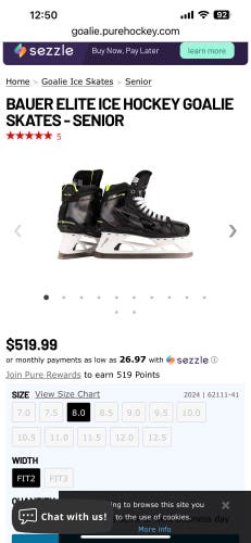 2024 Bauer Elite Hockey Goalie Skates 8 (Used)