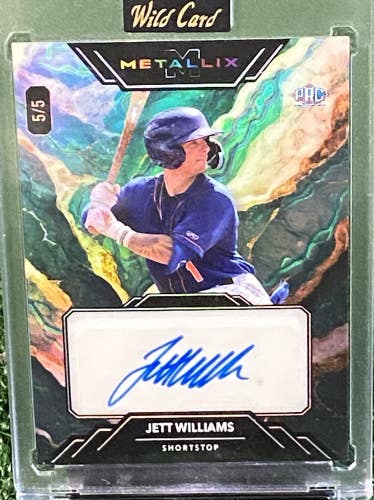 Jett Williams Red Wave Board 2024 Metallix Wild Card Encased Blue Ink # 5/5 Mets
