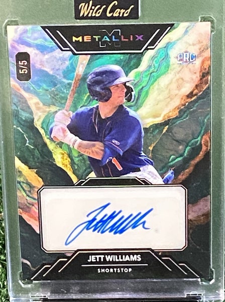 Jett Williams Red Wave Board 2024 Metallix Wild Card Encased Blue Ink # 5/5 Mets