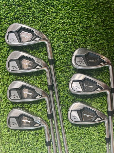 RH Callaway Rogue ST Max OS 5-PW+AW Iron Set Steel Elevate MPH 85g Regular Flex