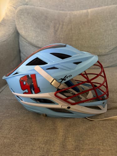 Cascade XRS Lacrosse helmet - Light Blue and Red Facemask ($350 Retail)