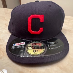 Cleveland Indians New Era 59FIFTY Size 8 5/8 On-Field Fitted Hat Navy/Red MLB
