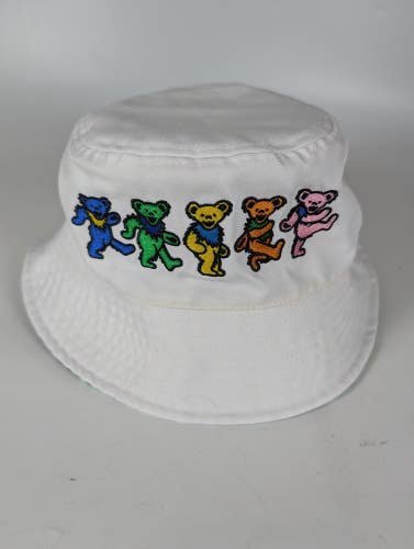 Grateful Dead Bucket Hat Dancing Bears Unisex One Size Tiedye White Reversible