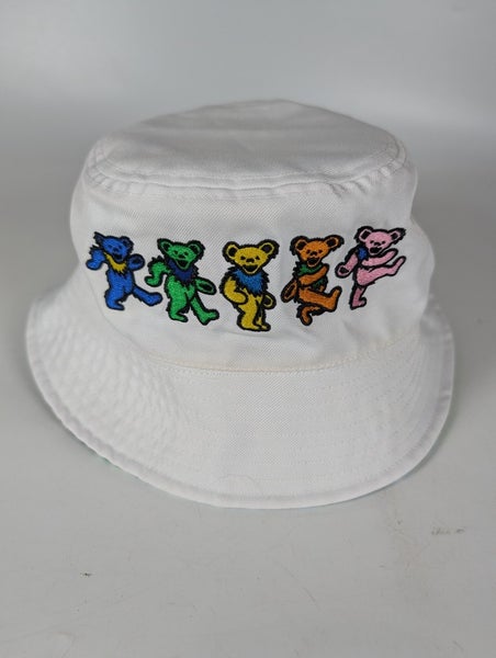 Grateful Dead Bucket Hat Dancing Bears Unisex One Size Tiedye White Reversible