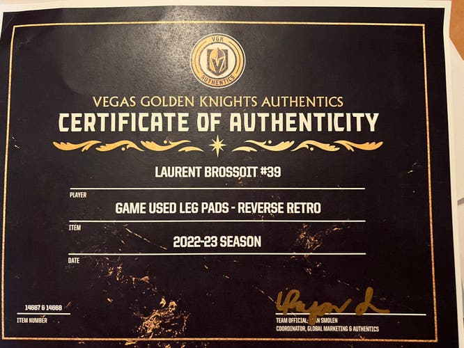 35" Bauer Vapor - Pro Stock by Vegas Golden Knights  Laurent Brossoit - Full Reverse Retro Set