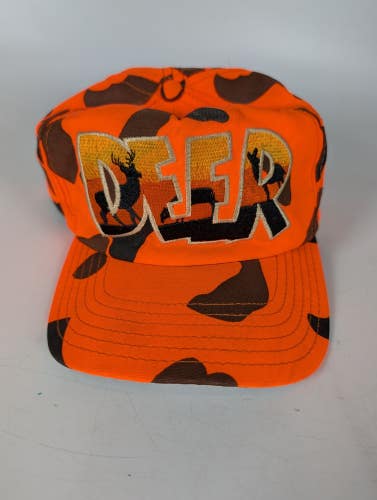 Vintage P-Cap Trucker Hat Cap Snap Back Orange Camo USA Made Blaze Deer Hunting