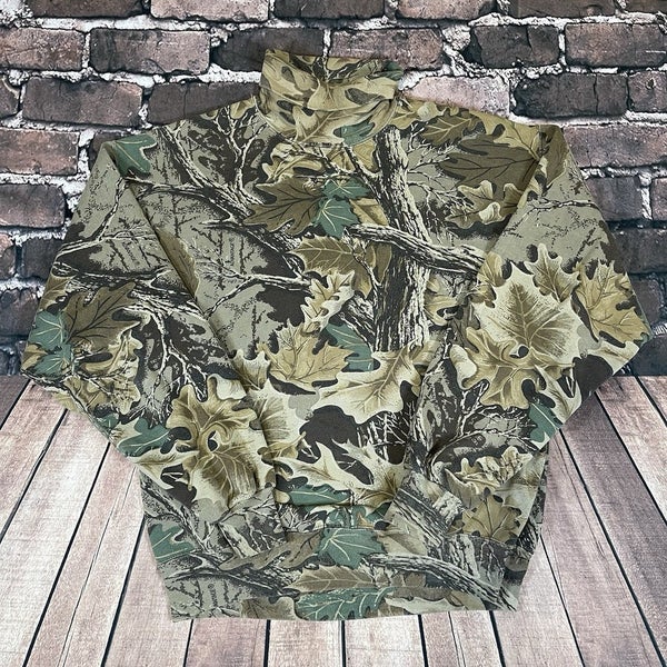 Vintage 90s Jerzees Outdoors Camo Mock Turtle Neck Sweatshirt RealTree Sz Large