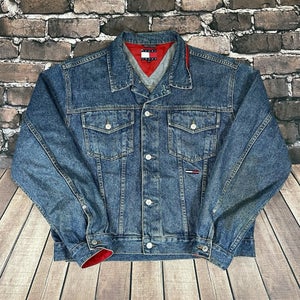 Vintage Tommy Hilfiger Jeans Jacket Mens Size XL Trucker Denim Blue Jean 90s