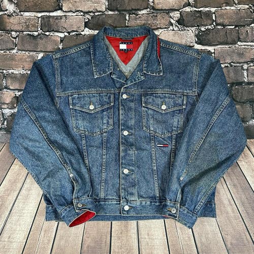 Vintage Tommy Hilfiger Jeans Jacket Mens Size XL Trucker Denim Blue Jean 90s