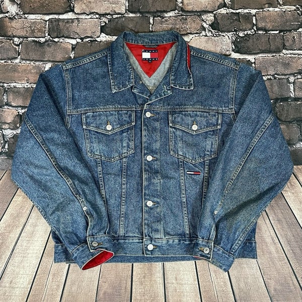 Vintage Tommy Hilfiger Jeans Jacket Mens Size XL Trucker Denim Blue Jean 90s