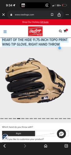 2025 Rawlings (New) HEART OF THE HIDE 11.75-INCH  TOPO PRINT WING TIP GLOVE, RIGHT HAND THROW!
