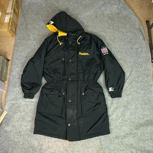 Vtg Pittsburgh Steelers Mens Jacket Large Black Starter Pro Line Trench Puffer