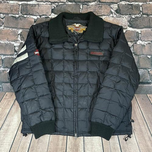 Harley Davidson Quilted Down Black Puffer Jacket Women's Size Medium RARE