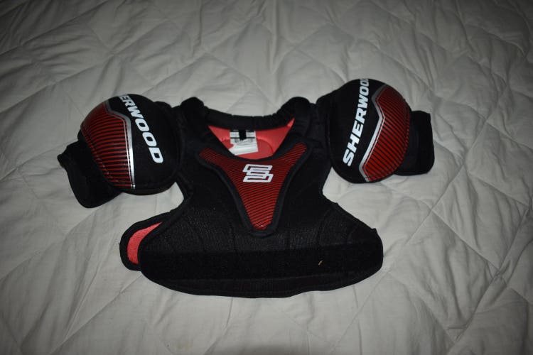 SherWood Code Hockey Shoulder Pads, Black/Red, Youth Large