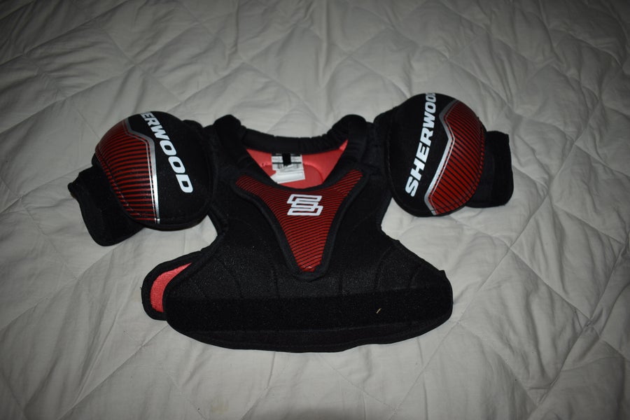 SherWood Code Hockey Shoulder Pads, Black/Red, Youth Large