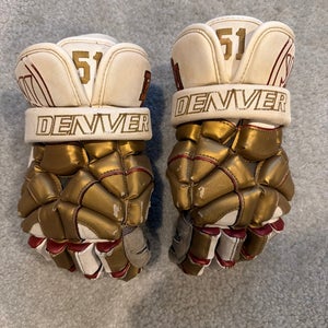 University of Denver Custom Warrior Mac Daddy Lacrosse Gloves — #51 — Gold/White